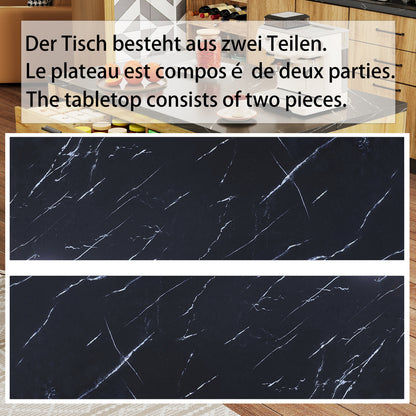 Kücheninsel 120x75 cm (Eiche & Marmor-Optik), Küchentheke mit Sitzplatz, 2 Schubladen, Metallgestell