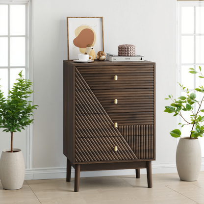 Kommode mit 4 Schubladen, Aufbewahrungsschrank aus Holz, Frisiertisch-Aufbewahrungsschrank für Wohnzimmer, Schlafzimmer, Flur, Walnuss