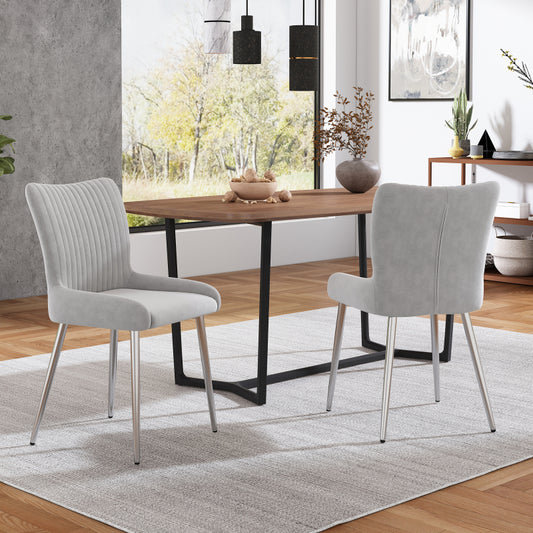 Samt-Esszimmerstuhl, 2er-Set, luxuriös, Wohnzimmer, Schlafzimmer, Lounge-Stuhl mit vier Silberne Metallstützbeinen, Lendenwirbelstütze,Grau