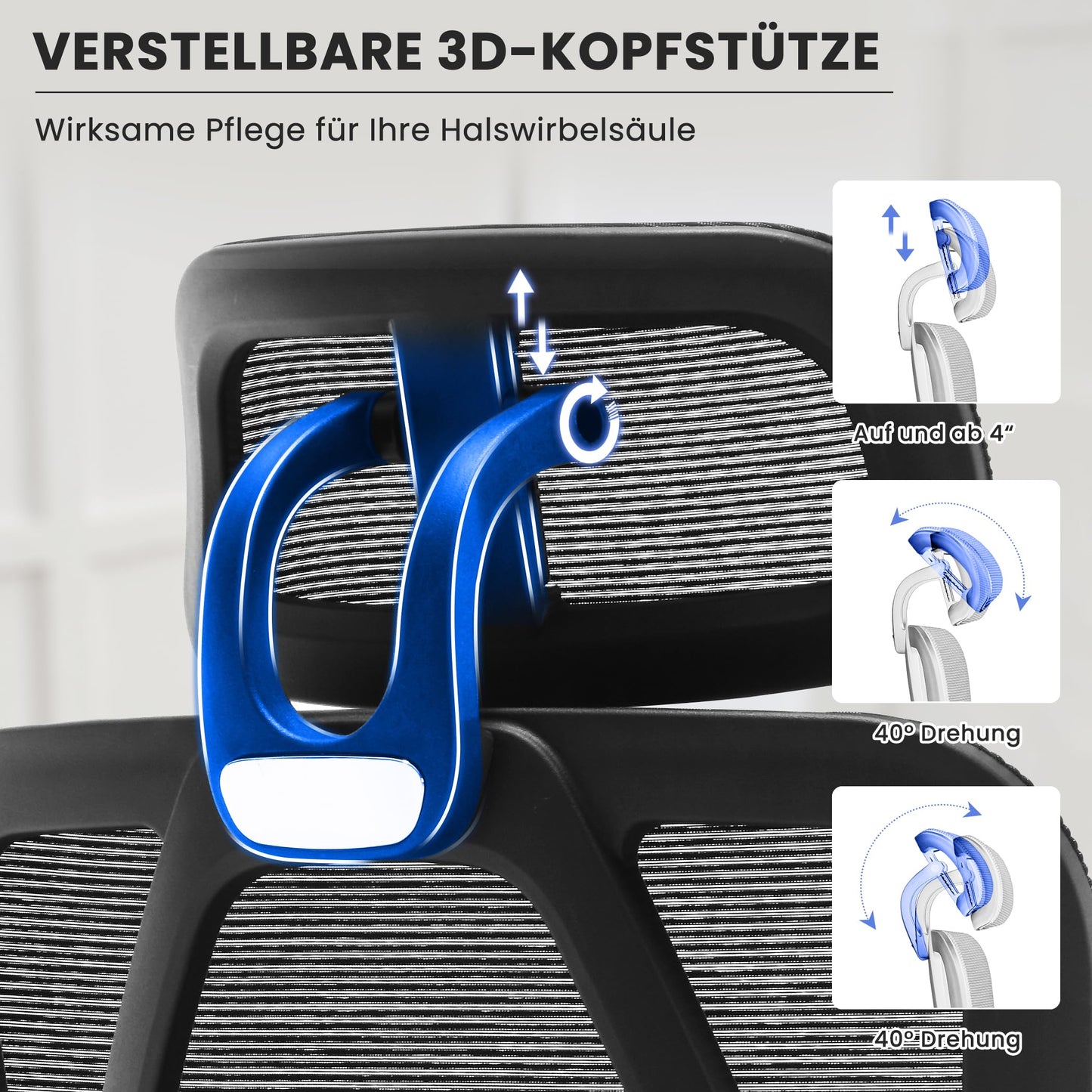 3D Ergonomischer Bürostuhl 200KG Großer und hoher Bürostuhl mit 3D Weiches Kissen 4D Armlehnen Schreibtischstuhl Mesh Bürostuhl für Haus und Büro Atmungsaktiver Netz-Chefsessel