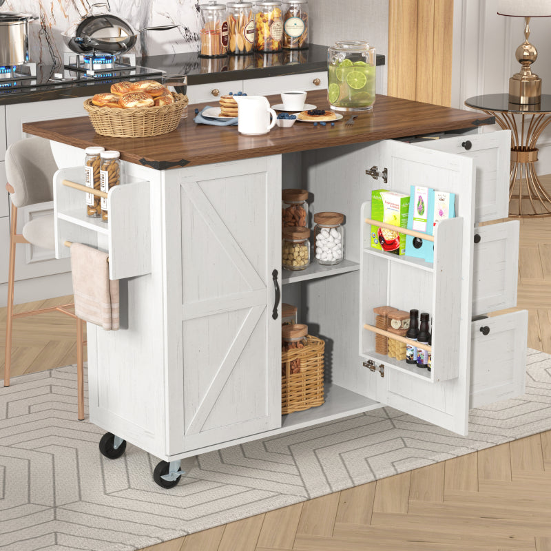 Kücheninsel, Servierwagen mit ausziehbarer Arbeitsplatte, Küchenschrank,Küchentrolley,Speisewagen mit Holzmaserung, Speisewagen mit zwei Türen und drei Schubladen
