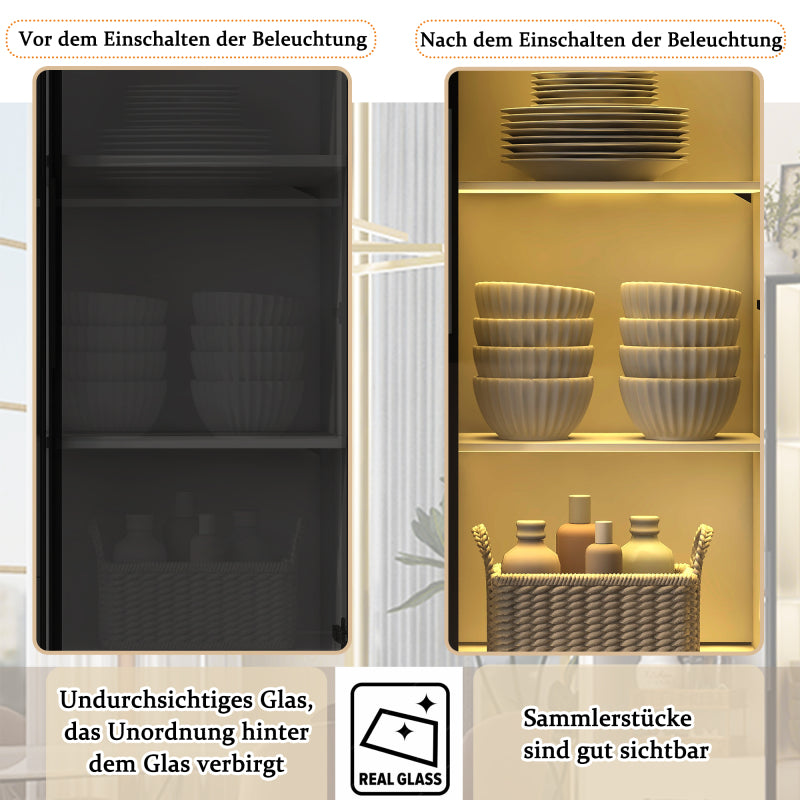 LED-Vitrine, 3 Schubladen und 3 offene Fächer, mehrfarbige LEDs, Bücherschrank, Küchenschränke 80 x 40 x 160 cm