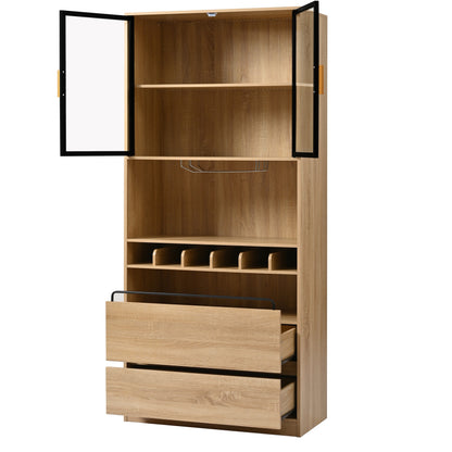 Badezimmerschrank,Spirituosenschrank,Vitrine Vitrinenschrank mit Glastüren und Beleuchtung 180 CM