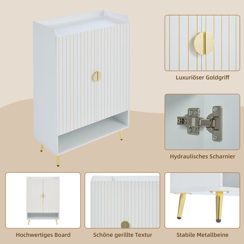 Moderner Paar-Tür-Schuhschrank, Foyer-Schrank-Speicher-Organisator-Schuhschrank, MDF-Schuhschrank, 3-stufiger Schuhschrank weiß, offene untere Schublade, 75*35*110cm, Tragfähigkeit 20KG