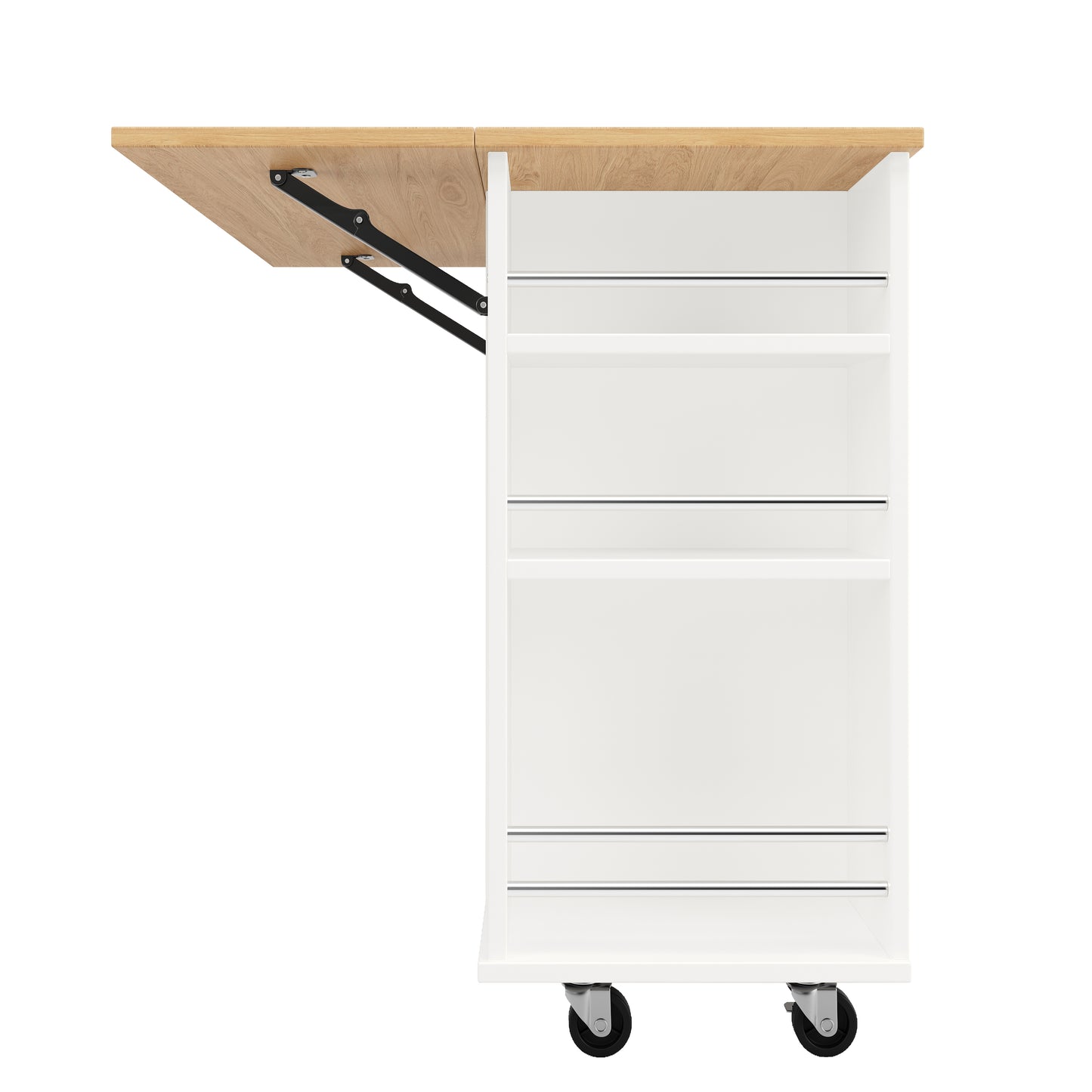 Kücheninsel mit herausnehmbaren Trennwänden, Küchenschrank, Esszimmerwagen mit Arbeitsplatte, Buffetschrank, Esszimmerwagen mit Holzmaserung, ausgestattet mit Snackhalter und Weinglasregal, weiß