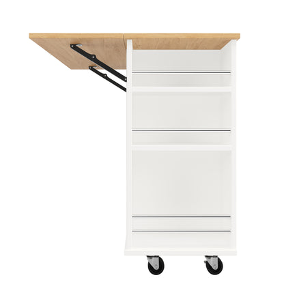 Kücheninsel mit herausnehmbaren Trennwänden, Küchenschrank, Esszimmerwagen mit Arbeitsplatte, Buffetschrank, Esszimmerwagen mit Holzmaserung, ausgestattet mit Snackhalter und Weinglasregal, weiß