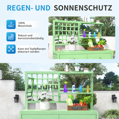Holz Gartenschrank,Gartenschrank mit Regalen  Outdoor Schrank, Gartenschrank Geräteschuppen Terrassenschrank, Balkonschrank, Gerätehaus, Garten Möbel, Grün