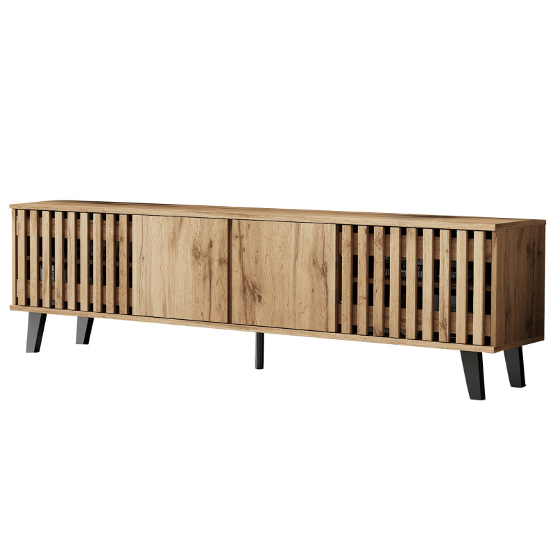 180 x 40 x 55 cm TV-Schrank, Lowboards  in Originalholzfarbe, 8 separate Ablagefächer, TV-Ständer, TV-Konsolen-Entertainment-Center passend für 70-Zoll-Fernseher, geeignet für Wohnzimmer