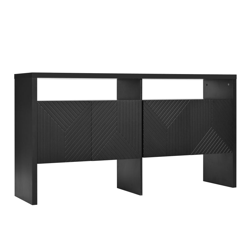 Kommode / Sideboard / Flurschrank mit 2 offenen Fächern und 4 Türen, Schwarz