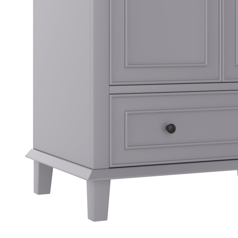 76x46x87cm Bodenstehender Badezimmerschrank mit Waschbeck, Waschtisch,Beine aus Massivholz, MDF-Material, feuchtigkeits- und wasserdicht, großer Stauraum, integriertes Keramikwaschbecken, Grau