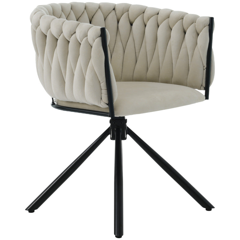 Samt-Esszimmerstuhl, 4er set, Freizeit-Drehstuhl mit vier Stützbeinen aus Metall, Beige