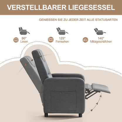 Relaxsessel Fernsehsessel Ruhesessel Liegesessel mit Liegefunktion Verstellbar Dunkelgrau