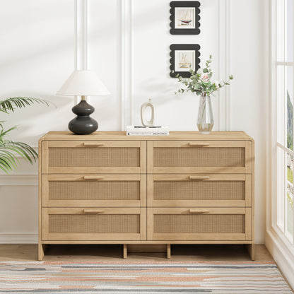130CM Arc Shaped Corner Rattan Cabinet, 6-Drawers Rattan Storage Cabinet Rattan Drawer, for Living Room Bedroom,and Kitchen, Natural