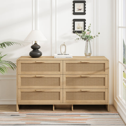 130CM Arc Shaped Corner Rattan Cabinet, 6-Drawers Rattan Storage Cabinet Rattan Drawer, for Living Room Bedroom,and Kitchen, Natural
