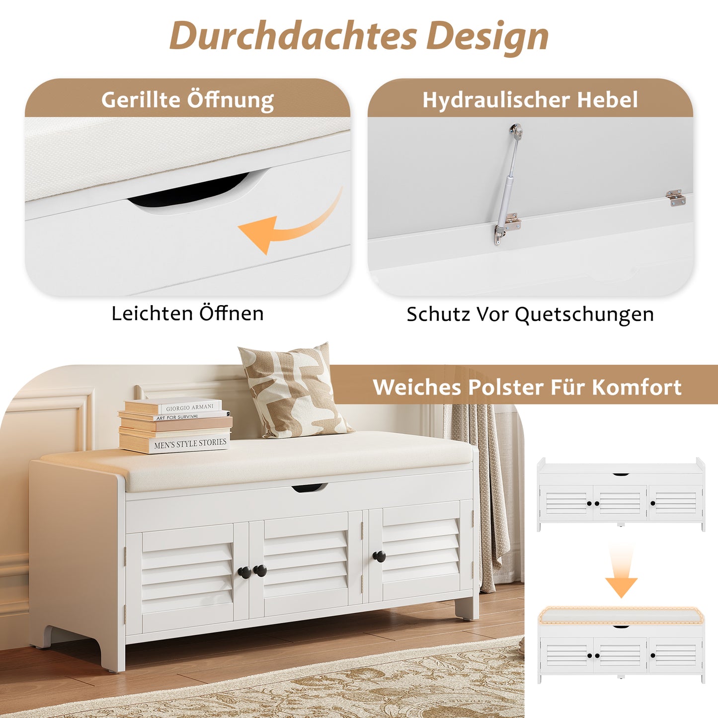 Moderne schuhbank mit sitzfläche, Eingangsbereich, Wohnzimmer, flurmöbel, Weiß