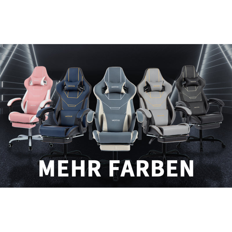 Gaming Stuhl Ergonomisch Gaming Chair Bürostuhl mit Fußstütze Racing Computerstuhl Höhenverstellbar Gepolstert Computerstuhl Lendenwirbelstütze Blaubeige