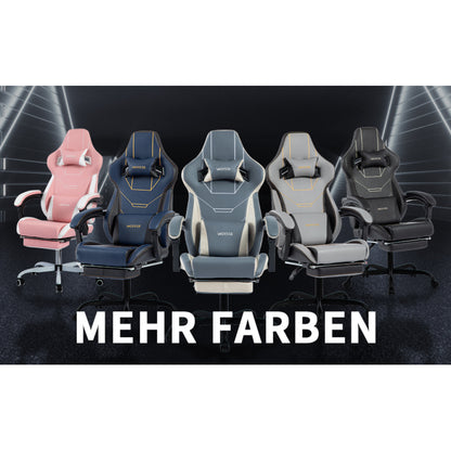 Gaming Stuhl Ergonomisch Gaming Chair Bürostuhl mit Fußstütze Racing Computerstuhl Höhenverstellbar Gepolstert Computerstuhl Lendenwirbelstütze Blaubeige
