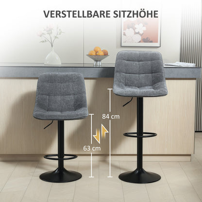 Barhocker 2er-Set, Gepolstert Barstuhl mit Lehne, Höhenverstellbare Küchenstühle mit Fußstütze 360° Drehbar, Dunkelgrau