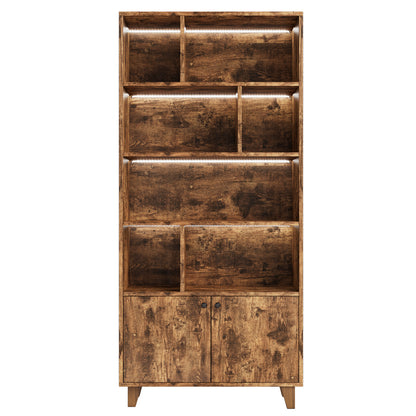 Bücherregal, LED-Farbwechsel-Ambientelicht, Fernbedienung, einfache Form, braun
