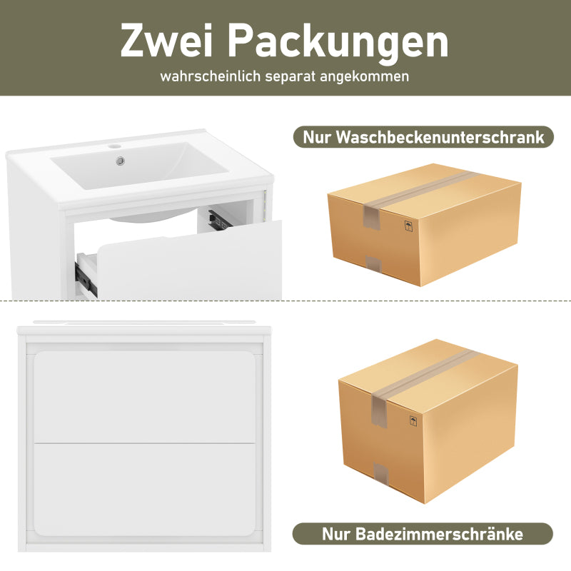 60x46x50cm Wandhängend Badezimmerschränke, komplett lackiert, LED-Radarsensor-Beleuchtung, zwei Schubladen, leise Gleitschienen, Waschtisch,integriertes Waschbecken, weiß