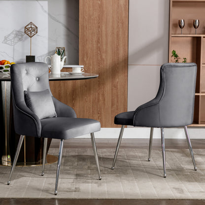 2er Set Esszimmerstuhl mit Knopfmuster, Moderner Loungesessel, Schlafzimmer-Wohnzimmerstuhl mit Lendenkissen, grau