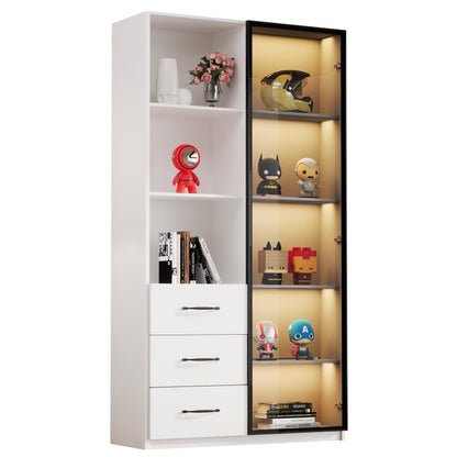 LED-Vitrine, 3 Schubladen und 3 offene Fächer, mehrfarbige LEDs, Bücherschrank, Küchenschränke 80 x 40 x 160 cm