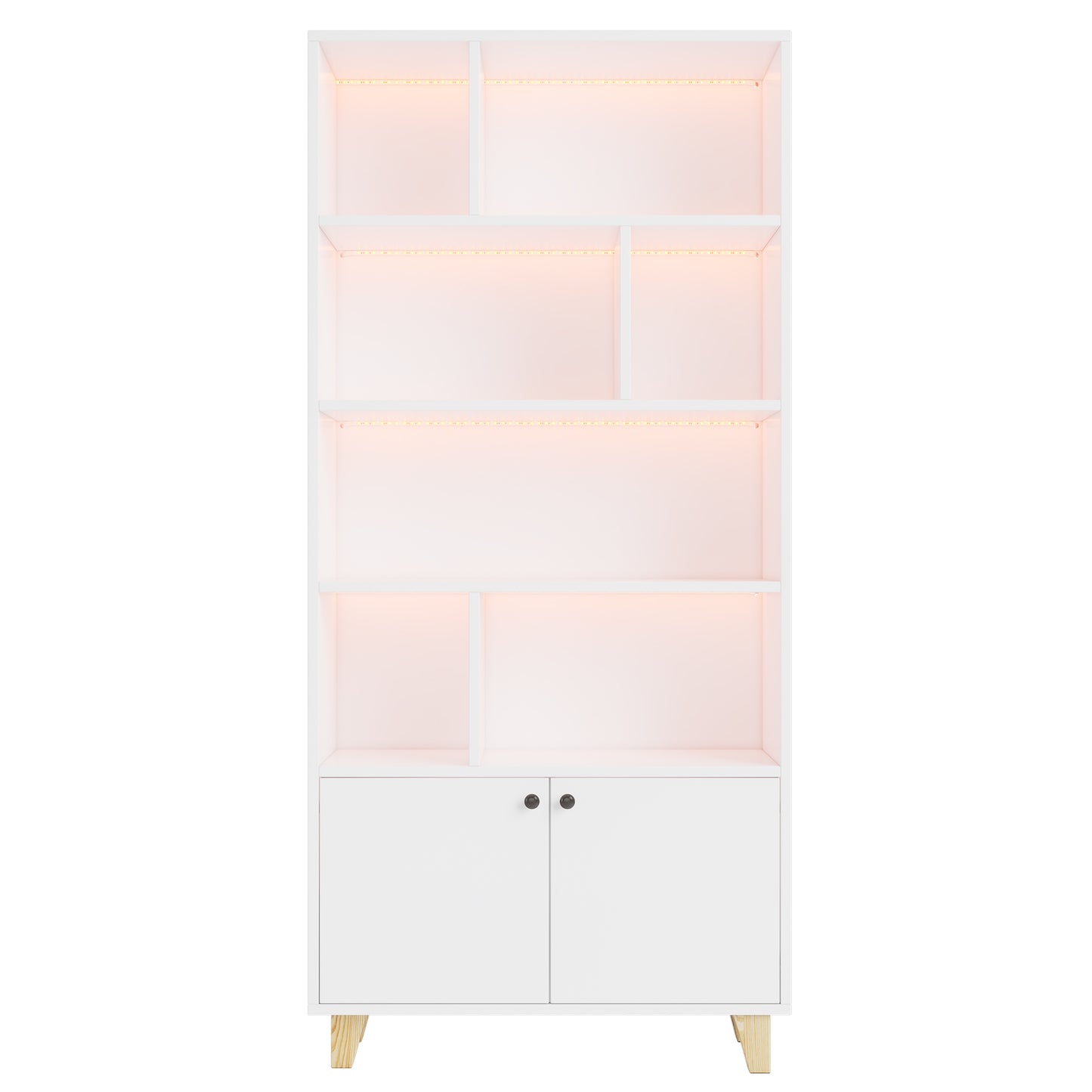 Bücherregal, LED-Farbwechsel-Ambientelicht, Fernbedienung, einfache Form,weiß