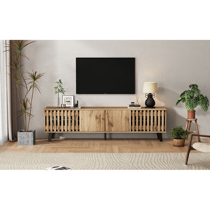 180 x 40 x 55 cm TV-Schrank, Lowboards  in Originalholzfarbe, 8 separate Ablagefächer, TV-Ständer, TV-Konsolen-Entertainment-Center passend für 70-Zoll-Fernseher, geeignet für Wohnzimmer