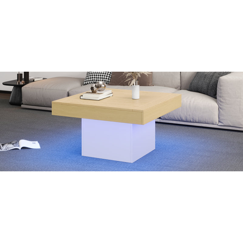 Kreativer LED-Couchtisch in Pilzform, 70x70x40 cm – Stilvoller, quadratischer Beistelltisch, 30 kg Tragkraft, modernes Design für Wohnzimmer