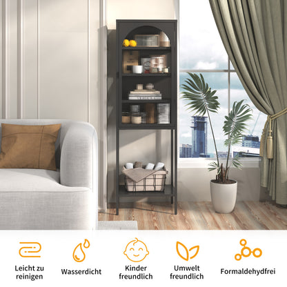 Metall Glas Tür Schaukasten Speicher Schrank – 5-Stufen Würfel Bücherregal Speicher Schrank mit 3 einstellbaren Regalen. Für Küche, Esszimmer, Wohnzimmer, Bad, Home-Office, eisenha, H160cm×B50cm×T35cm