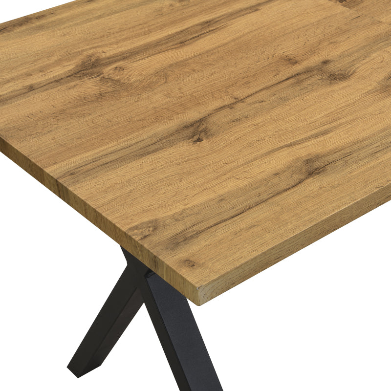 Design mit gekreuzten Beinen, rechteckiger Esstisch, Eiche+schwarz