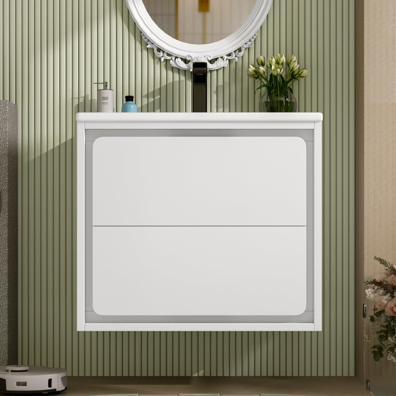 60x46x50cm Wandhängend Badezimmerschränke, komplett lackiert, LED-Radarsensor-Beleuchtung, zwei Schubladen, leise Gleitschienen, Waschtisch,integriertes Waschbecken, weiß