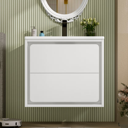 60x46x50cm Wandhängend Badezimmerschränke, komplett lackiert, LED-Radarsensor-Beleuchtung, zwei Schubladen, leise Gleitschienen, Waschtisch,integriertes Waschbecken, weiß