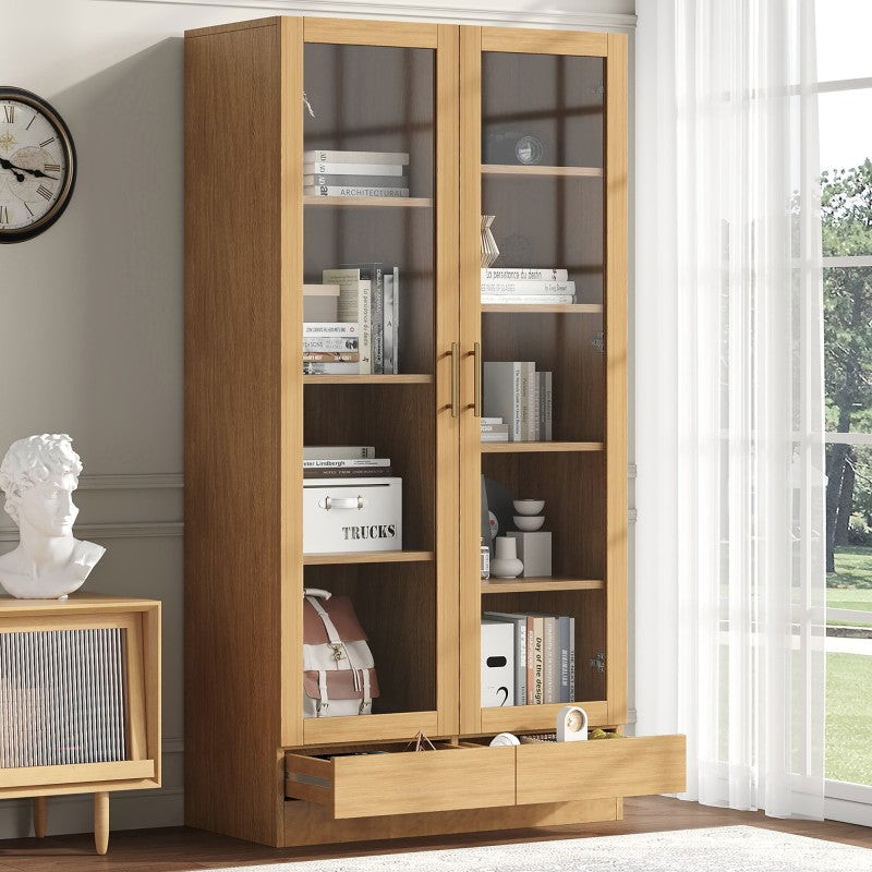 Glasvitrine (Büroschrank/Bücherregal/Aktenschrank/Aufbewahrungsregal) , 80*40*160 cm, Holzfarbe