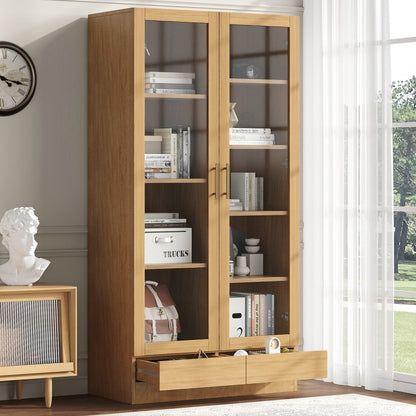 Glasvitrine (Büroschrank/Bücherregal/Aktenschrank/Aufbewahrungsregal) , 80*40*160 cm, Holzfarbe