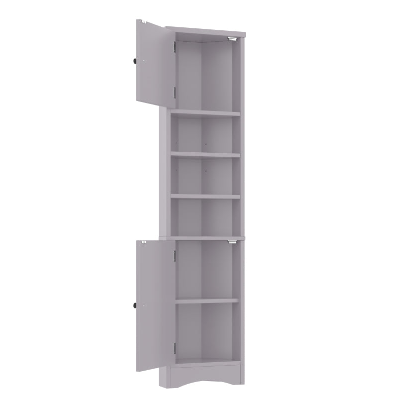 36.5 x 24.5 x 170cmDreieckiger Badezimmerschrank, feuchtigkeitsbeständiger Lack, drei offene Ablagefächer, Doppeltüren, verstellbare Einlegeböden, platzsparend, Grau