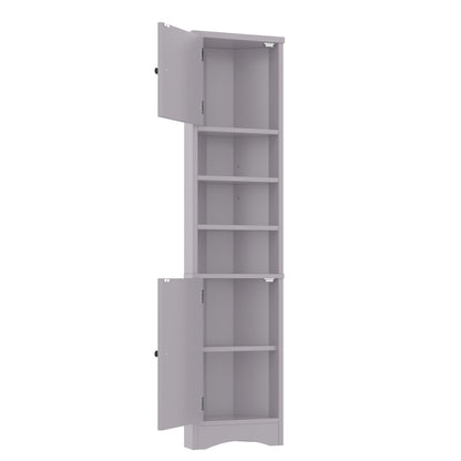 36.5 x 24.5 x 170cmDreieckiger Badezimmerschrank, feuchtigkeitsbeständiger Lack, drei offene Ablagefächer, Doppeltüren, verstellbare Einlegeböden, platzsparend, Grau