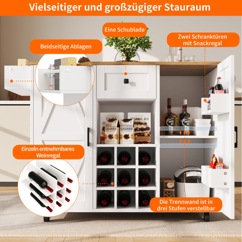 Moderne Kücheninsel, Küchenschrank, buffetschrank, Speisewagen mit Holzmaserung, buffetschrank, Multifunktionale Esstisch mit Speicherraum, Speisewagen mit Snackregalen und Stretchfunktionsschränken