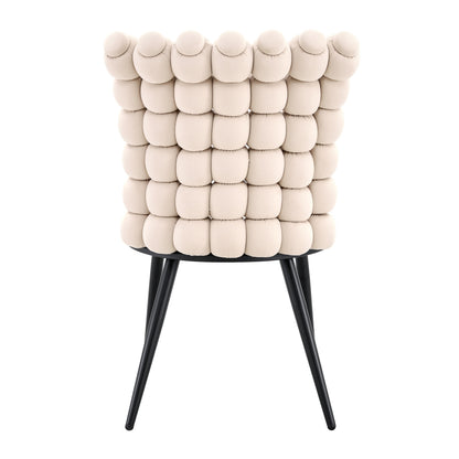 Esszimmerstuhl 2er Set Samt, Schwarz-Metallbeine, Modern Luxus, Cremeweiß