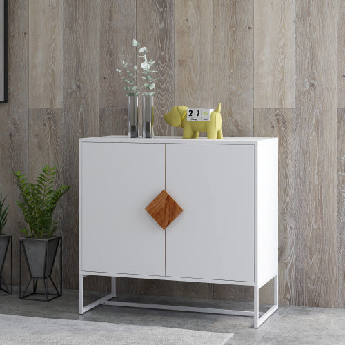 Sideboard mit 2 Türen und quadratischem Griff aus Massivholz