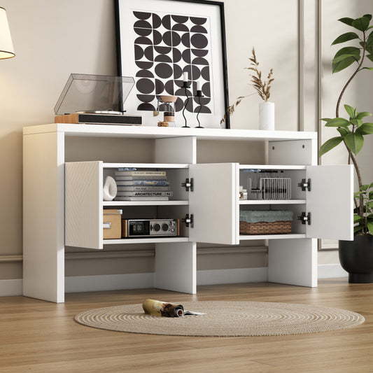 Kommode / Sideboard / Flurschrank mit 2 offenen Fächern und 4 Türen, Weiß