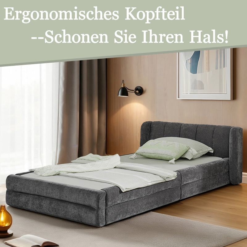 Einzelbett 90x200 cm, hautfreundlicher Chenille Stoff, komfortables Rückenlehne, auch als Kinderbett geeignet, Dark Gray (ohne Matratze)