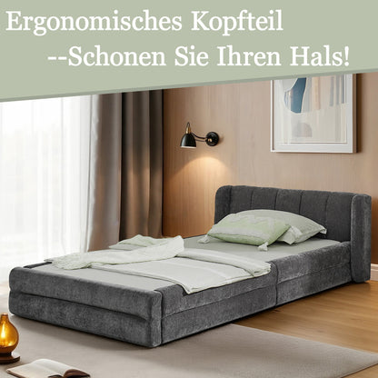 Einzelbett 90x200 cm, hautfreundlicher Chenille Stoff, komfortables Rückenlehne, auch als Kinderbett geeignet, Dark Gray (ohne Matratze)