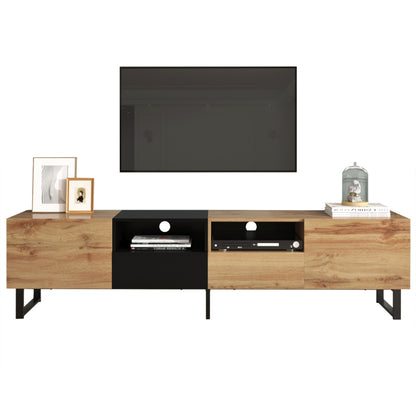 Moderner TV-Ständer mit schwarzem und holzfarbenem Design – geräumiger Stauraum, robuste Konstruktion