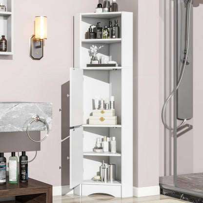 Badschrank, Badmöbel, Eckschrank mit zwei Ablagefächern, offenes Fach mit verstellbarem Einlegeboden,36.5 x 36.5 x 155 cm, weiß