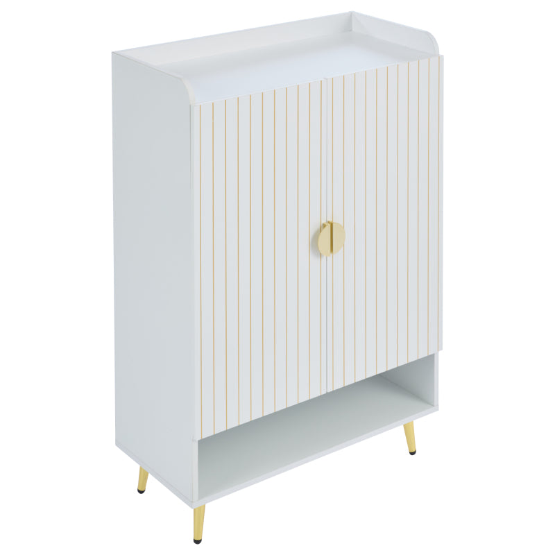 Moderner Paar-Tür-Schuhschrank, Foyer-Schrank-Speicher-Organisator-Schuhschrank, MDF-Schuhschrank, 3-stufiger Schuhschrank weiß, offene untere Schublade, 75*35*110cm, Tragfähigkeit 20KG