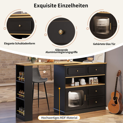 Hochtisch Kücheninsel  Bistro Table (125-181×39×104.5cm) , 360° drehbare Essbar, Schwarz