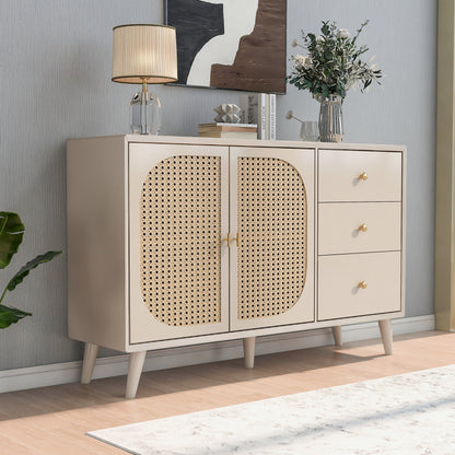 Esszimmer Wohnzimmer Sideboard Kommode Stehschrank Aufbewahrung Sideboard TV-Tisch mit Türen und Schubladen Sideboard mit großem Stauraum Offwhite Creme Breite 120 cm