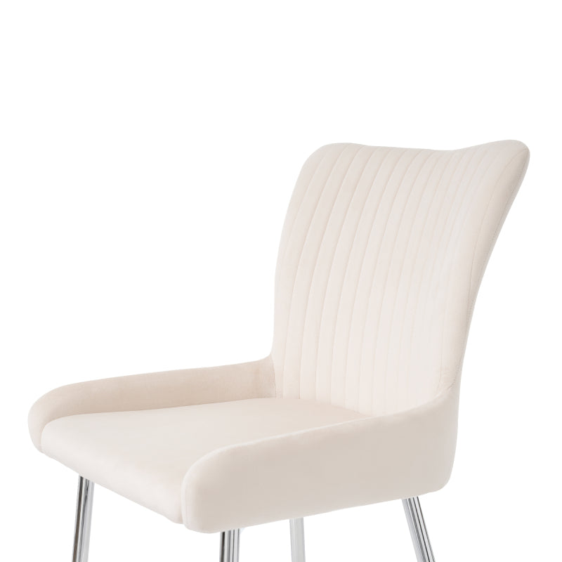 Samt-Esszimmerstuhl, 2er-Set, Lounge-Stuhl mit vier Silberne Metallstützbeinen, Lendenwirbelstütze, Beige