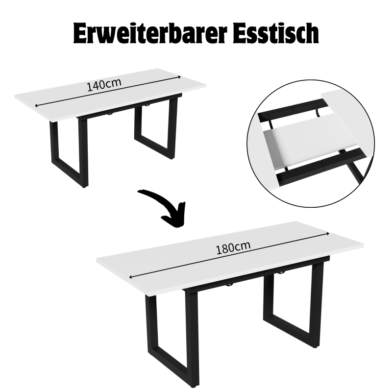 Industriestil multifunktionaler Esstisch, Weiß+Schwarz